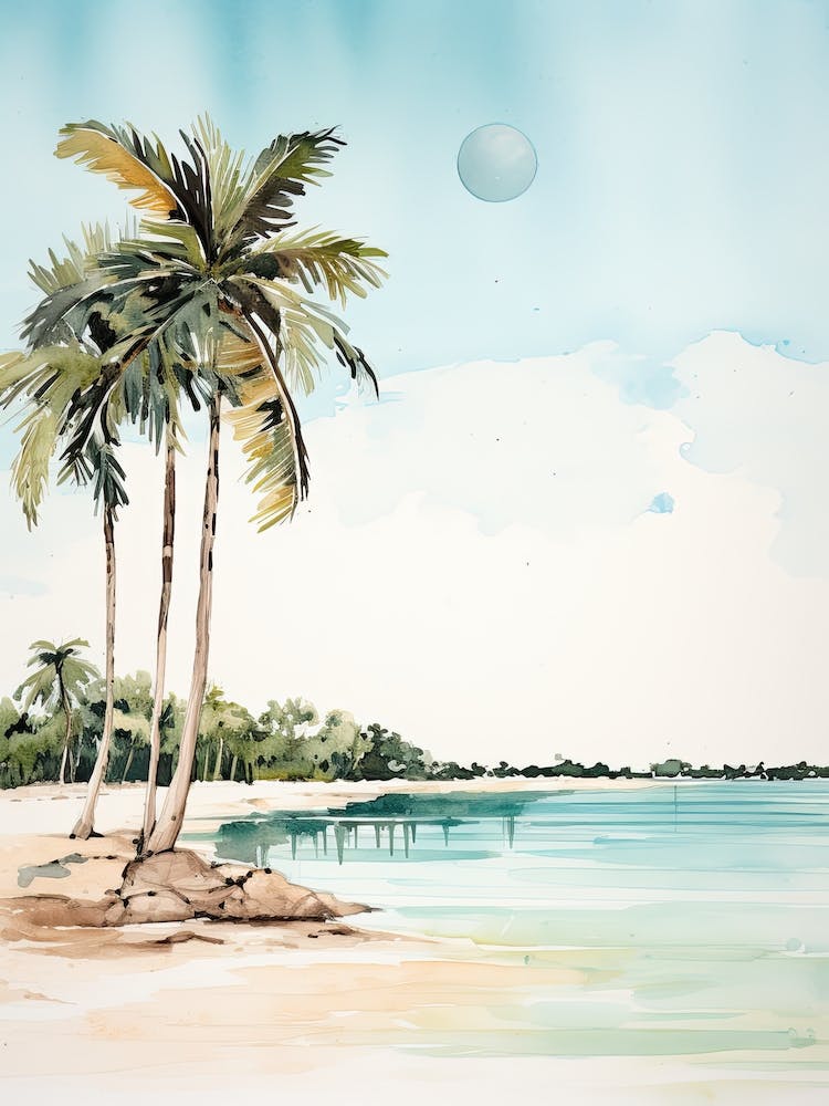 Watercolour Of Playa Paraiso   Cayo Largo Cuba 0