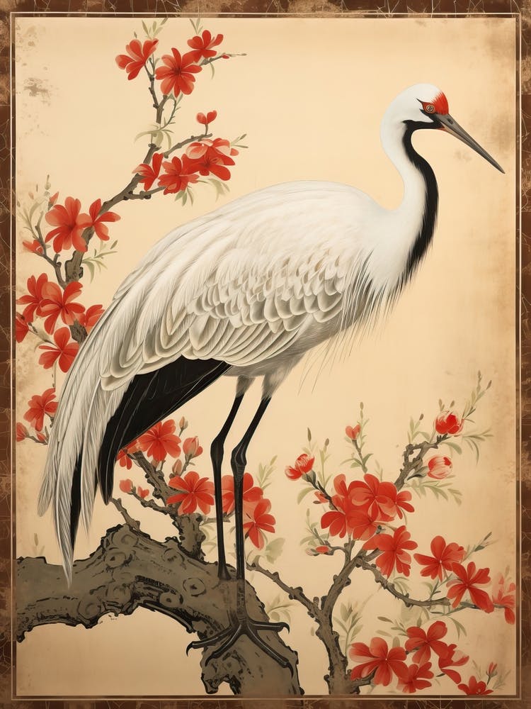 Crane Animal Drawing In The Style Of Ukiyo E 4