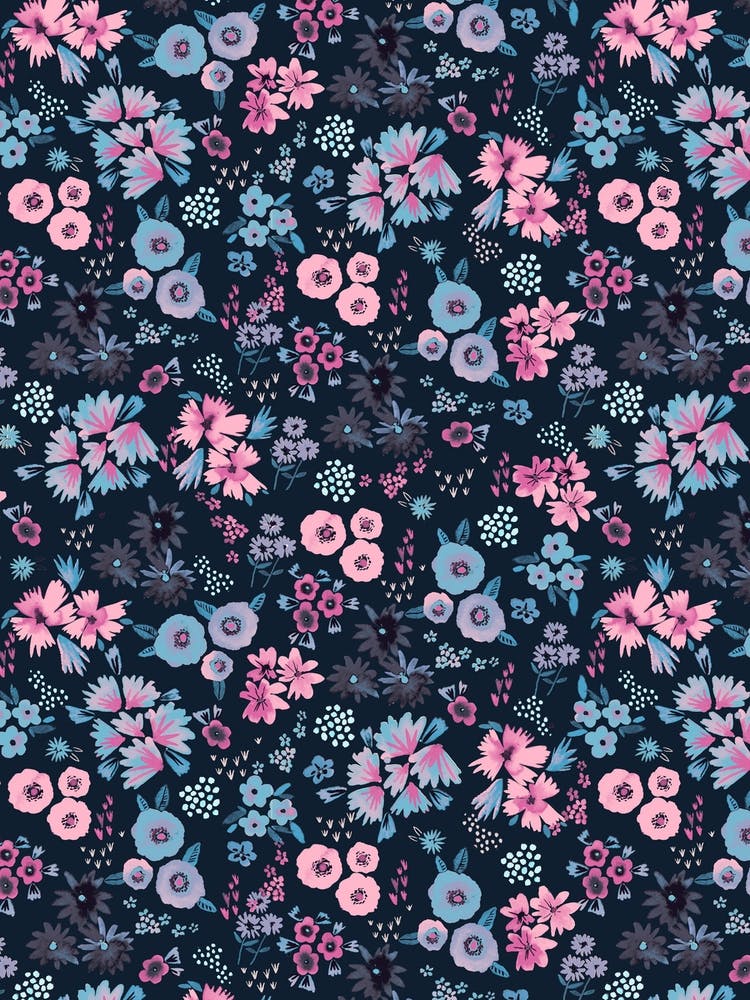 Little Flowers Pink Navy