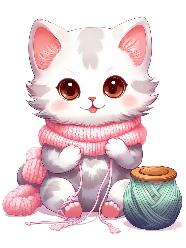 Kawaii Cat Drawings Knitting 3