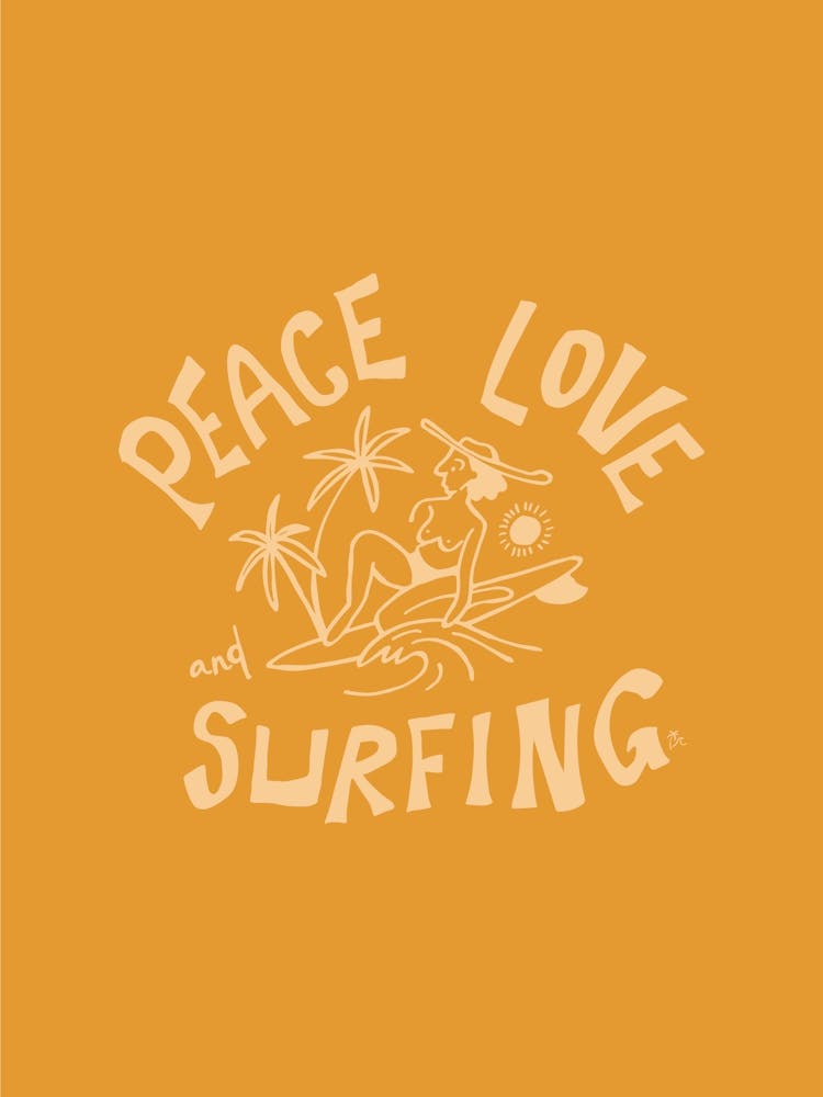 Peace Love And Surfing  Yellow - Tropicool Studio
