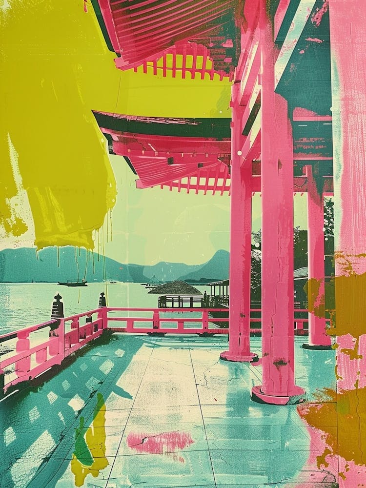 Miyajima Japan Retro Duotone Silkscreen 6