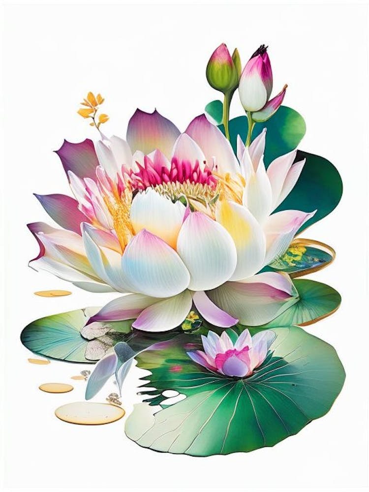 Blooming Lotus Flower In Pond Decoupage 1