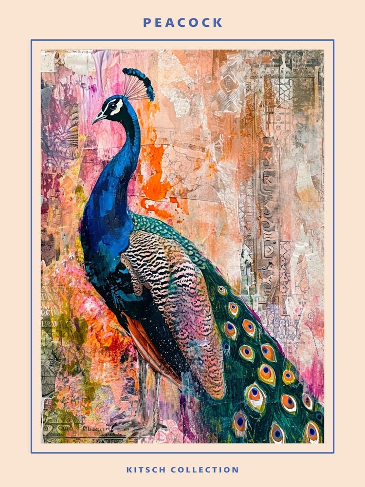 Kitsch Peacock Collage 6 Poster