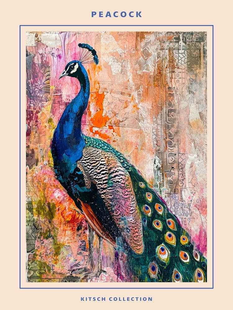 Kitsch Peacock Collage 6 Poster