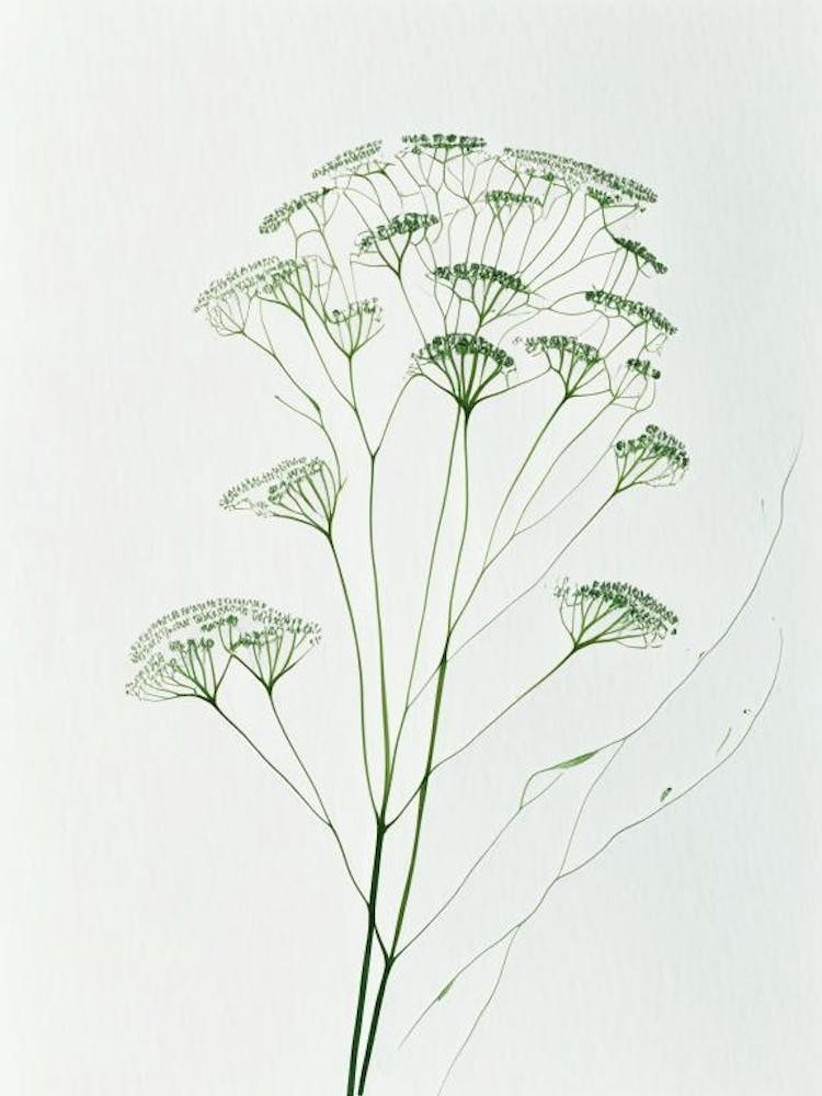 Queen Anne S Lace Leaf Minimalist Watercolour