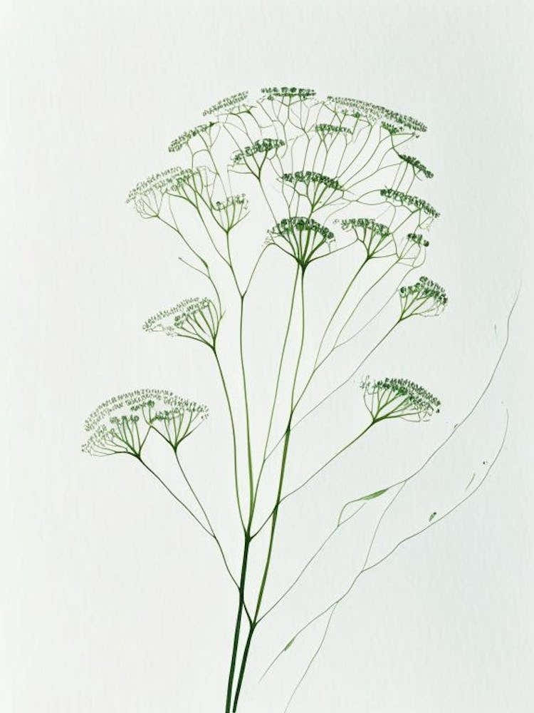 Queen Anne S Lace Leaf Minimalist Watercolour