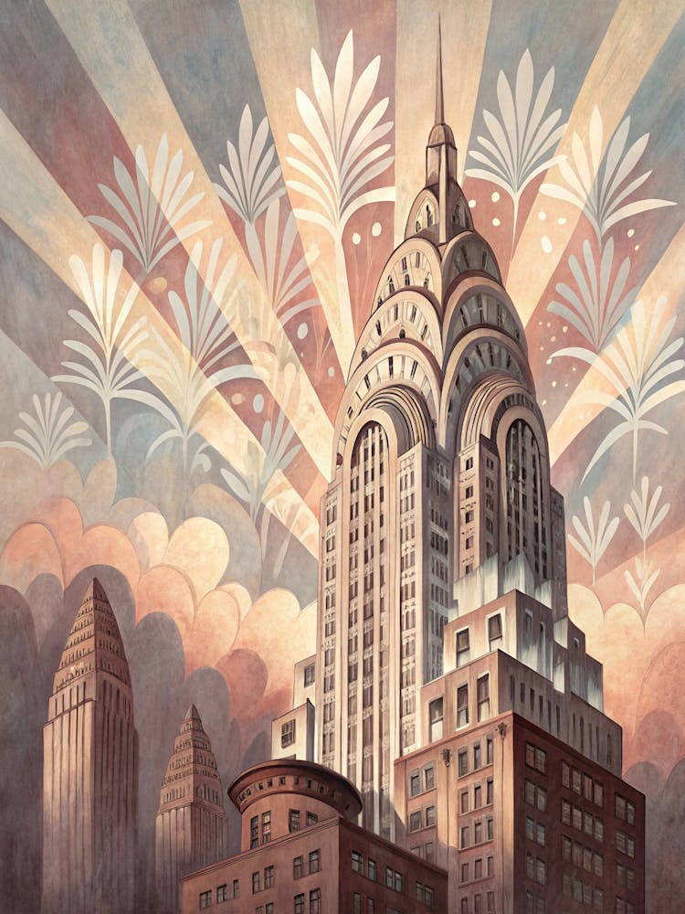 Oil Painting Style Abstract Art Deco Burst In Mute