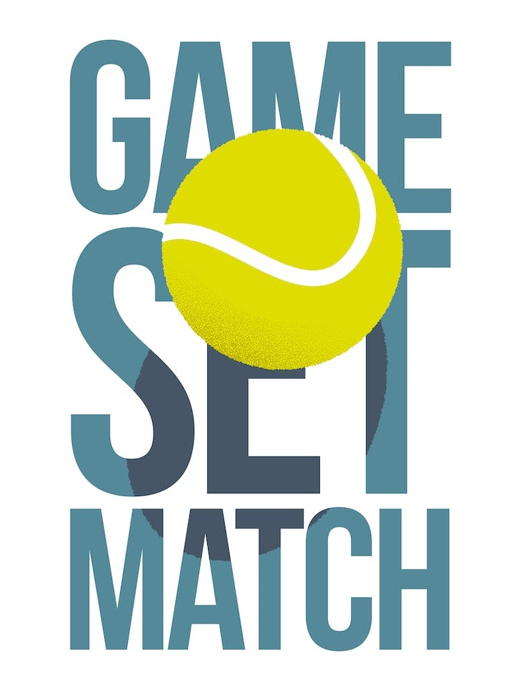 Game Set and Match tennis typography in blue