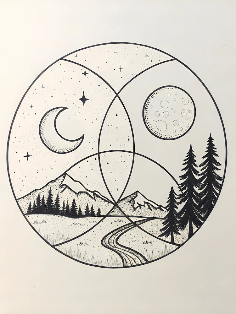 Croquis à l'encre minimaliste d'une vision abstraite de Ma (1)