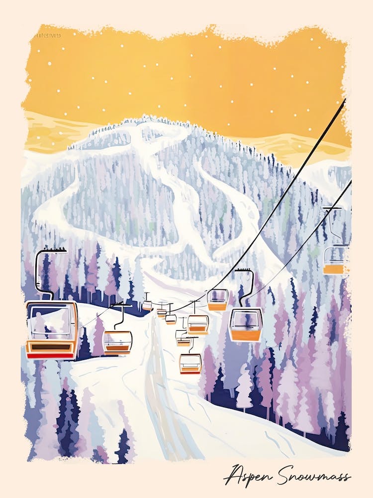 Poster Of Aspen Snowmass   Colorado, Usa, Ski Resort Pastel Colours Illustration 1