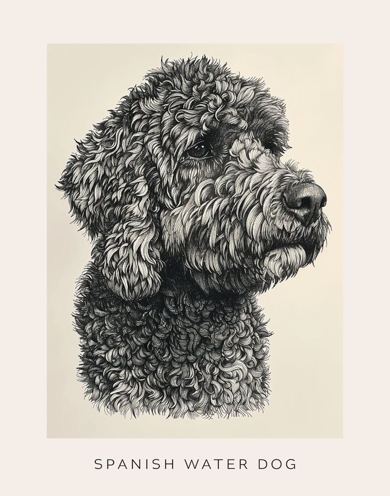Spanish Water Dog Line Sketch 3 Poster