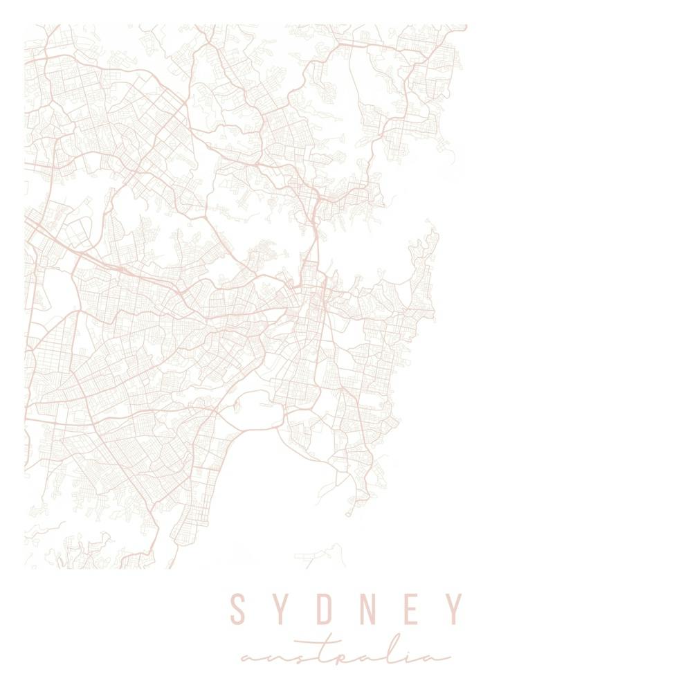 Sydney Australia Light Pink Minimal Street Map Square