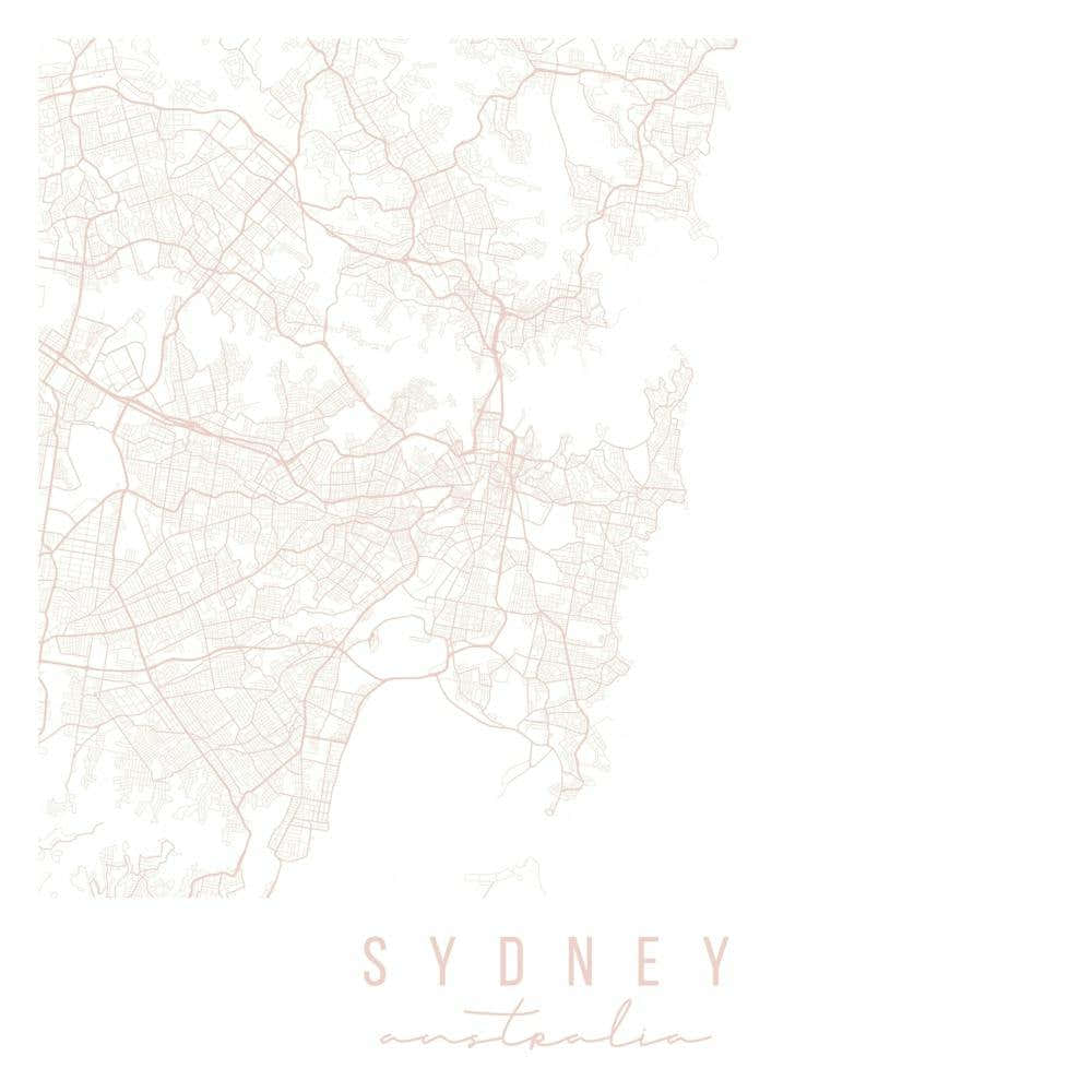 Sydney Australia Light Pink Minimal Street Map Square