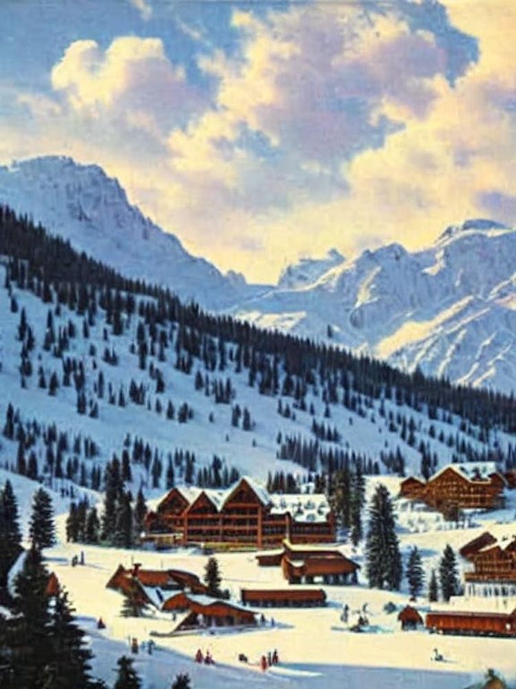 Lech Zürs, Austria Ski Resort Vintage Landscape 2 Skiing Poster