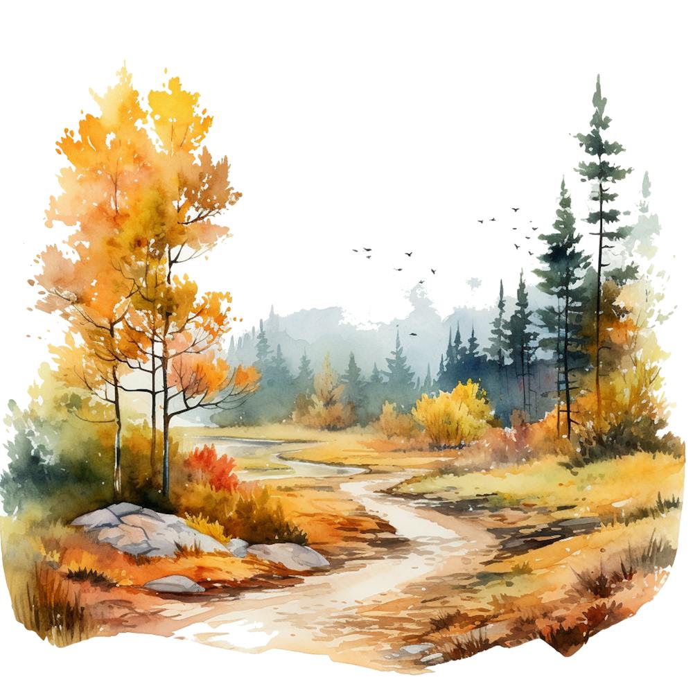 Watercolor Autumn Landscape Painting