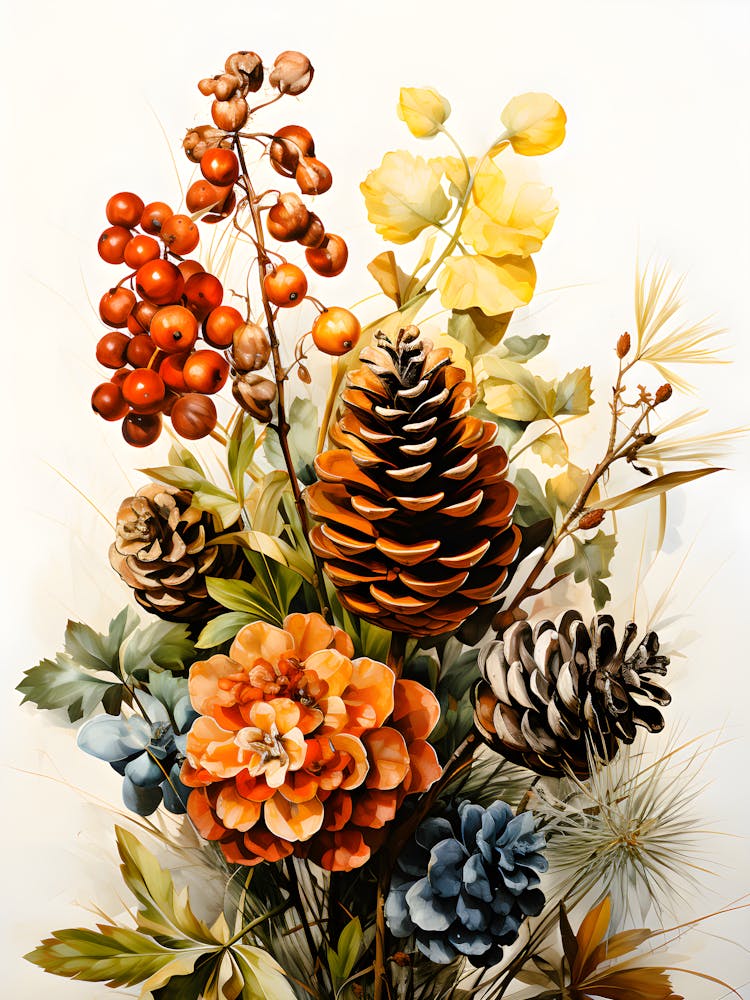 Nature Inspired Floral Artwork – Cozy Autumn Bouquet Illustration