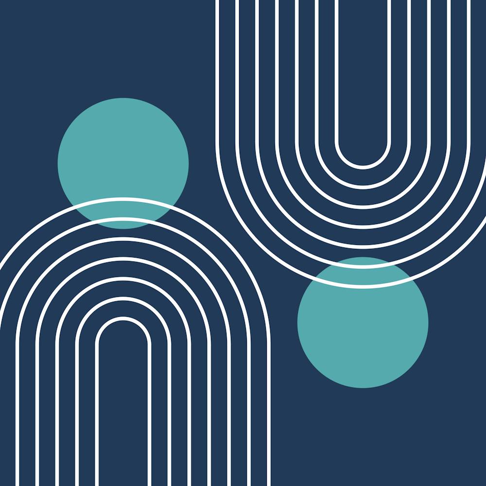 Mid Century Modern Geometric C21 In Navy Blue And Teal (Rainbow And Sun Abstraction) 02