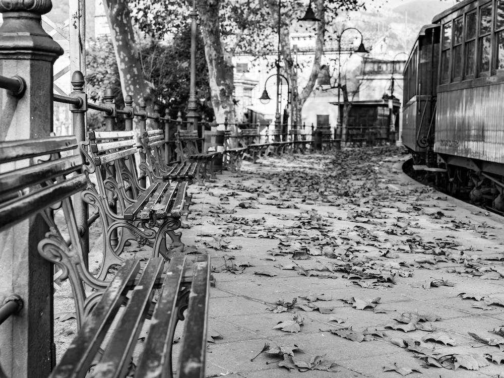 Old railroad station in Soller at gray retro style photography