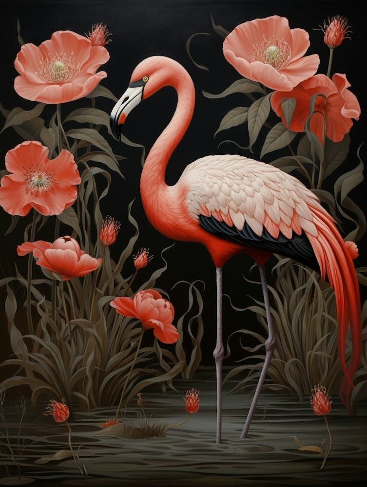 Dark And Moody Botanical Greater Flamingo 2