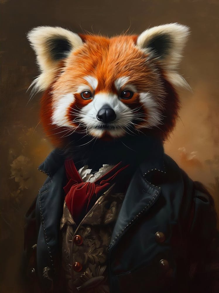Victorian Animal Portrait, Dressed Animal Prints, Royal Red Panda Poster, Altered Art, Renaissance Animal Art, Animal Lover Gift
