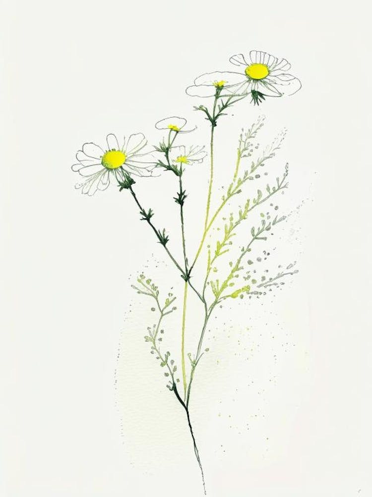 Feverfew Herb Minimalist Watercolour 2