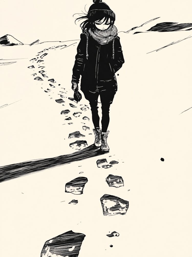 Girl Walking In The Snow