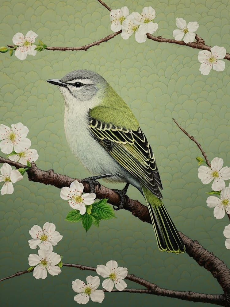Ohara Koson Inspired Bird Painting Mockingbird 2