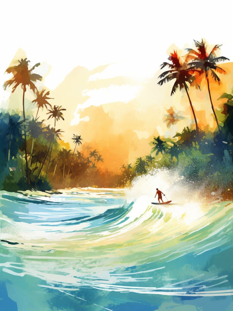 Surfing In A Wave On Bora Bora, French Polynesia 4