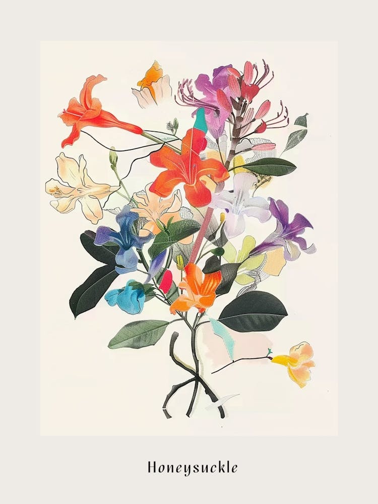 Honeysuckle 3 Collage Flower Bouquet Poster