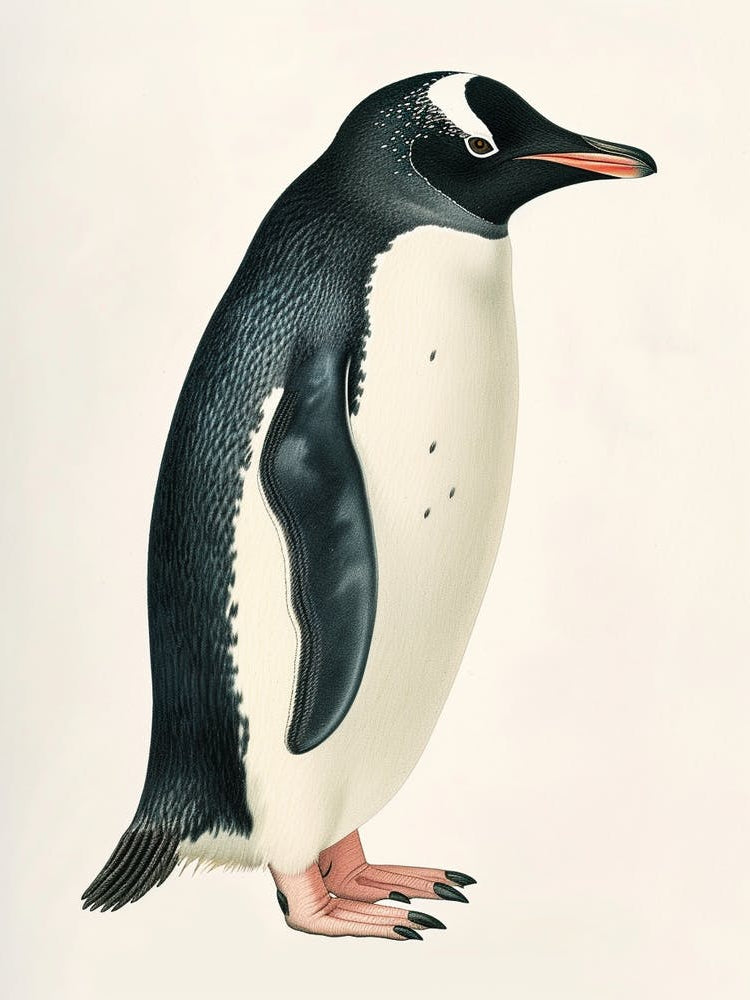 Adlie Penguin Carcass Island Vintage Botanical Painting 2