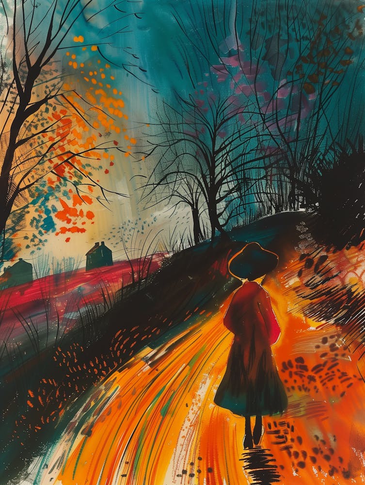 Woman Walking Down A Road