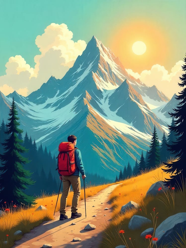 Hiker In The Mountains