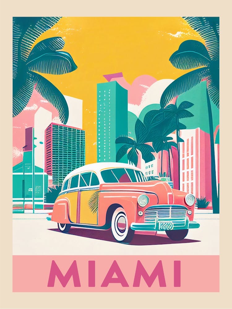 Miami Pink Vintage Travel Poster