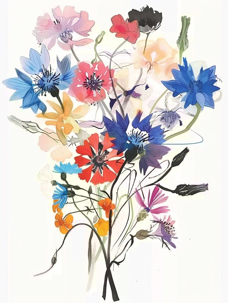 Cornflower 2 Collage Flower Bouquet