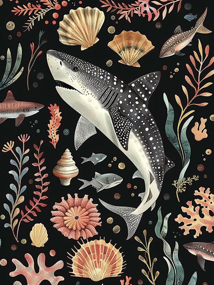 Requin-Baleine - Paysage Marin Fond Noir - Illustration 2