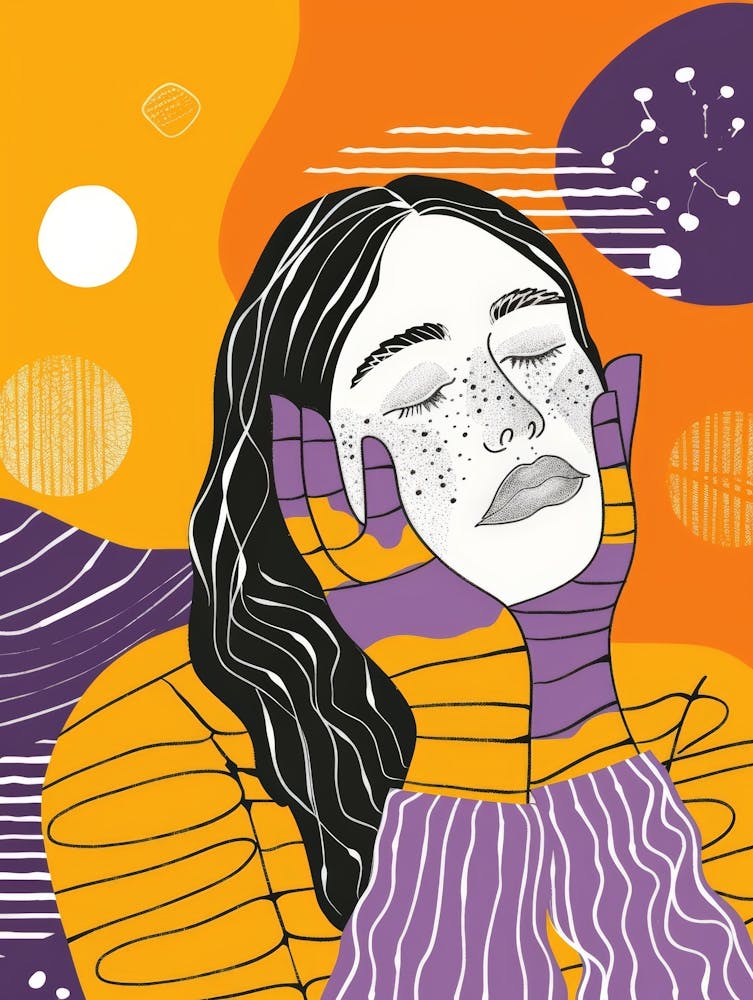 Illustration Of A Woman With Her Eyes Closed