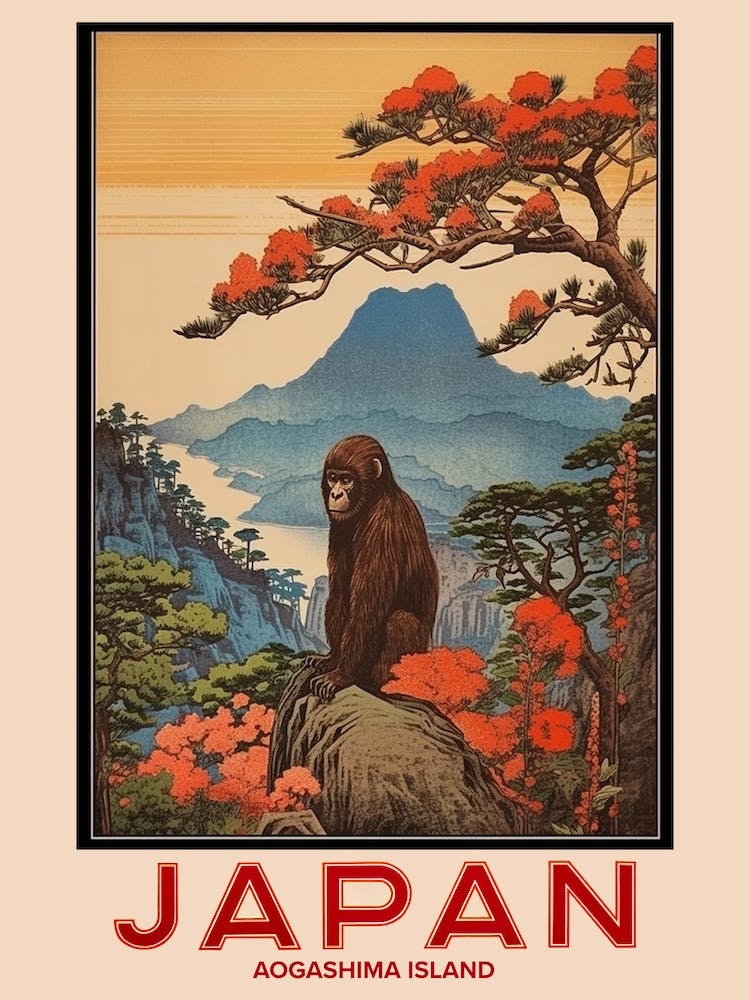Aogashima Island, Visit Japan Vintage Travel Art 4