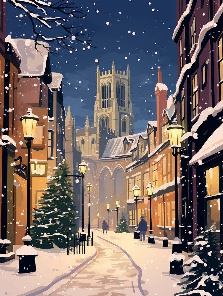 Winter Travel Night Illustration York United Kingdom 2