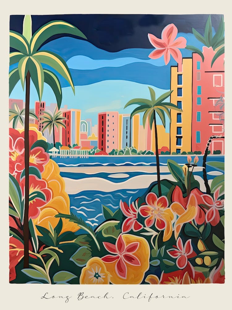 Poster Of Long Beach, California, Matisse And Rousseau Style 3