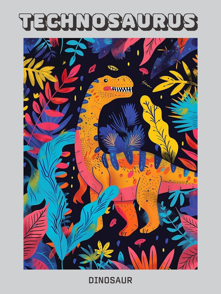 Swirl Leaf Orange Dinosaur Poster