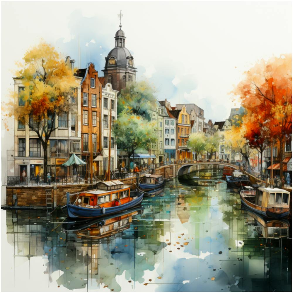 Golden Horizon: Amsterdam Canal Serenity