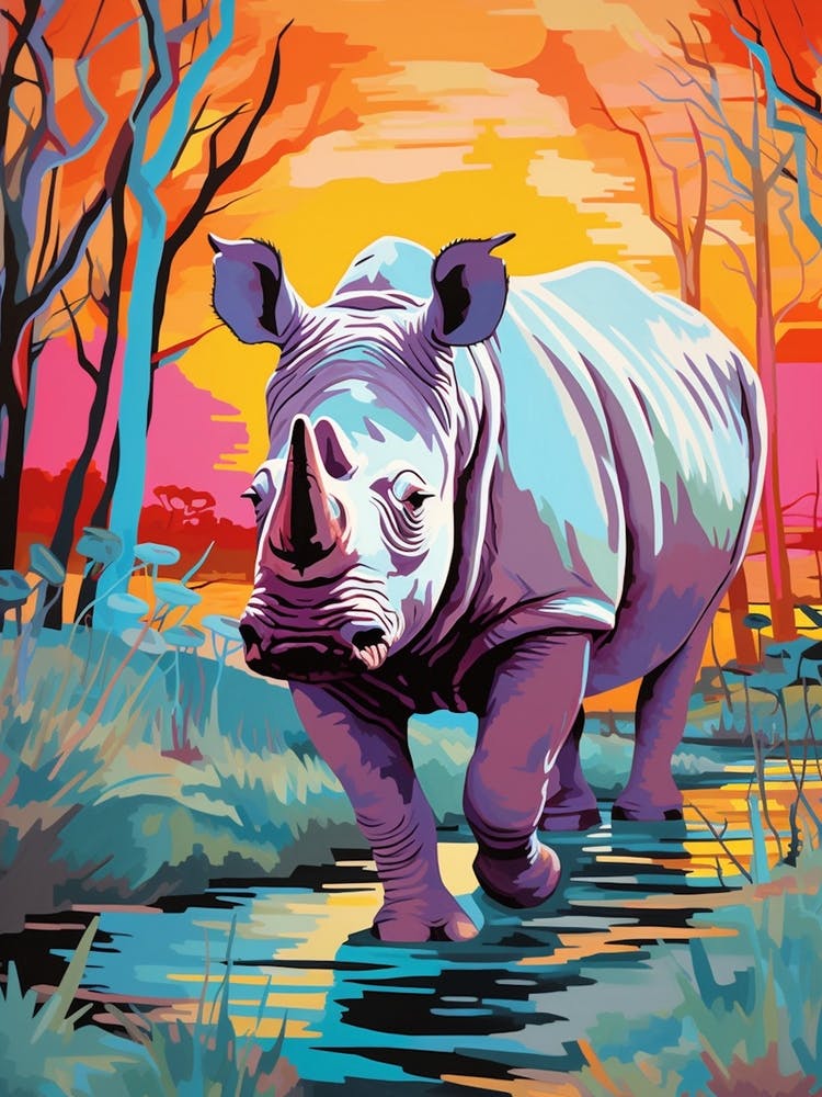 Rhino In The Wild Pop Art Retro 2