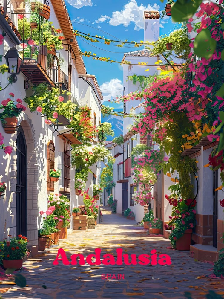 Andalusia Spain Countryside Digital Travel Illustration