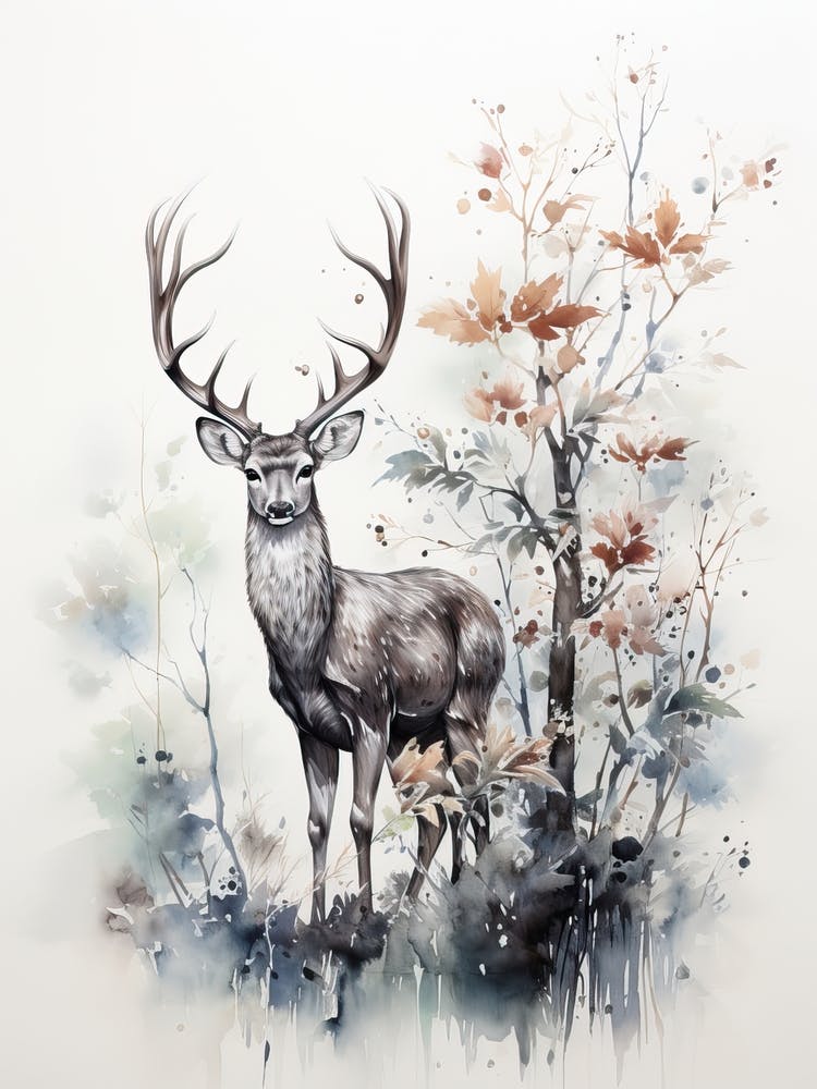 A Deer, Japanese Brush Painting, Ukiyo E, Minimal 4