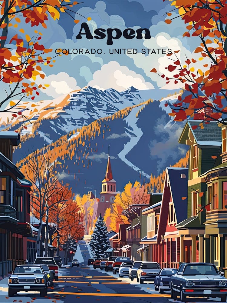 Aspen Colorado Town Travel Art Illustration