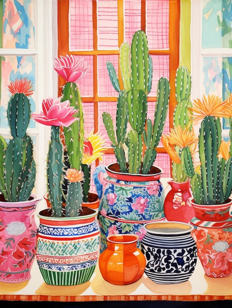 Cactus Painting Maximalist Still Life Notocactus 4