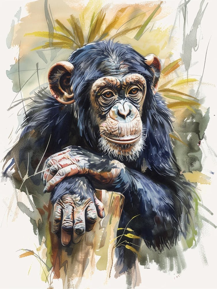 Chimpanzé Pastel Aquarelle 3