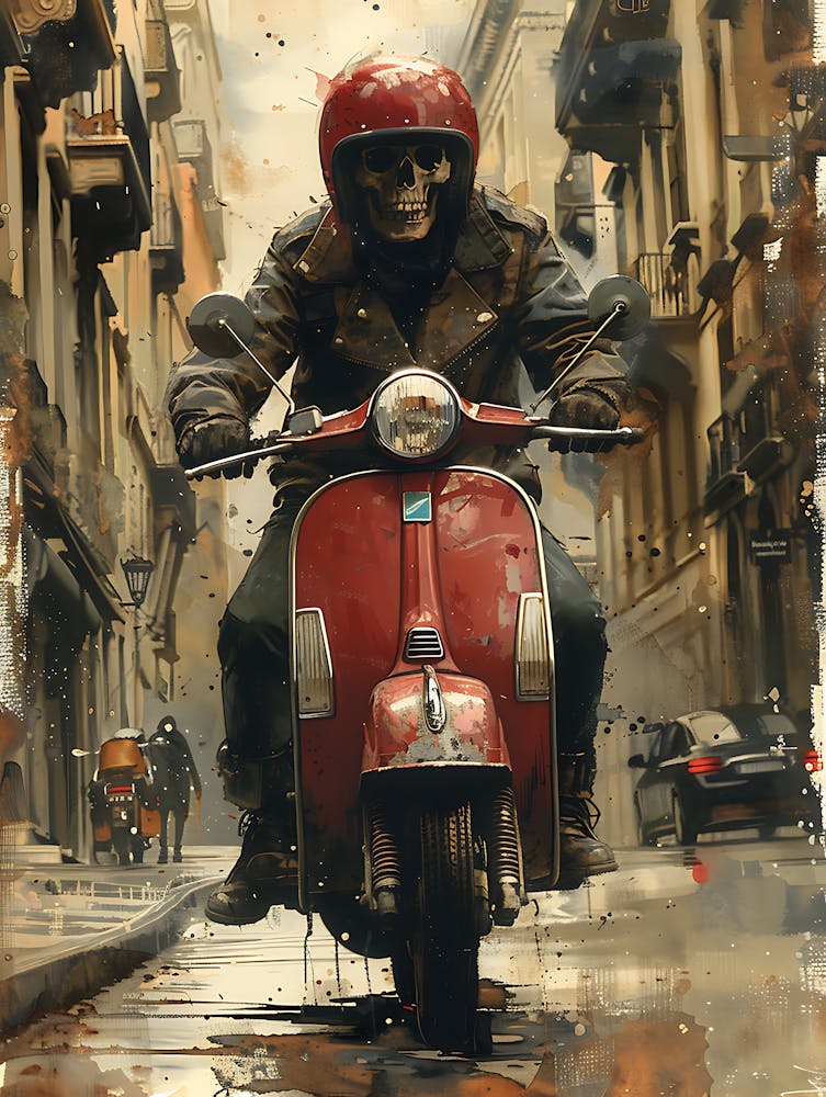 Skeleton On A Moped 1