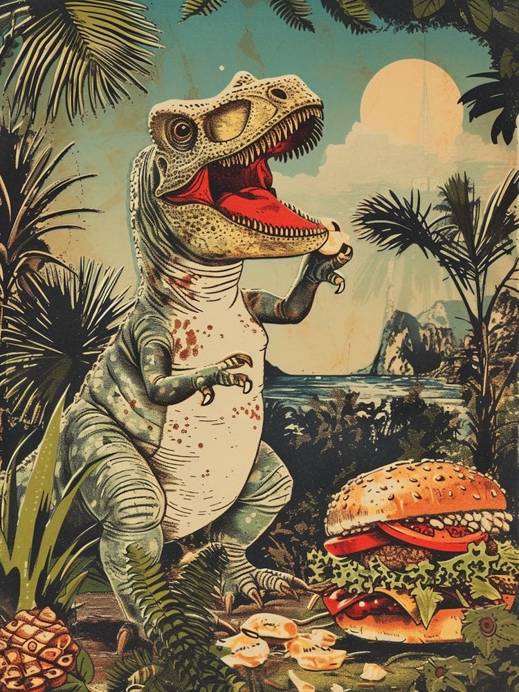 Dinosaur & A Hamburger Retro Collage 1
